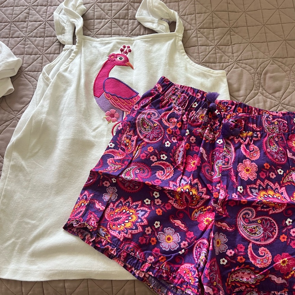 Gymboree White Tank Top with Peacock and Paisley Shorts